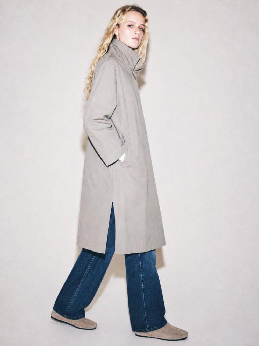 Korean Minimalist MELBON Gray Mid-Length Coat Hidden Snaps Side Slits